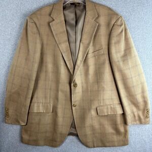 T Harris London Blazer Men 46(48)R Beige Plaid Silk Wool Tweed Sport Coat Jacket